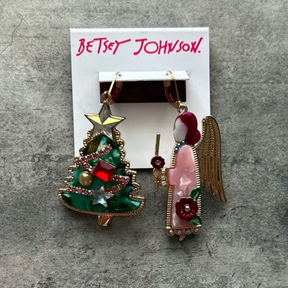 NEW Betsey Johnson Christmas Tree  Angel Mismatch Drop Earrings